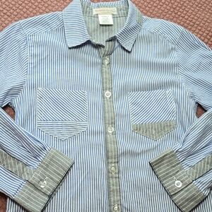 Deux par Deux Blue and White Striped Boys Shirt - Size 6